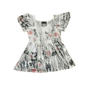 Y2k Jane Ashley‎ Floral Smocked Babydoll Tunic Top Fairy Cottagecore Blouse